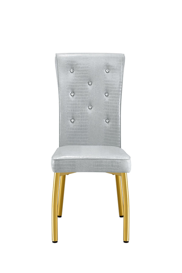 English Elm A Set of 2 Crystal Button Faux Leather Dining Chairs with Embossed Croc Texture Gold,Gray W3226P344058