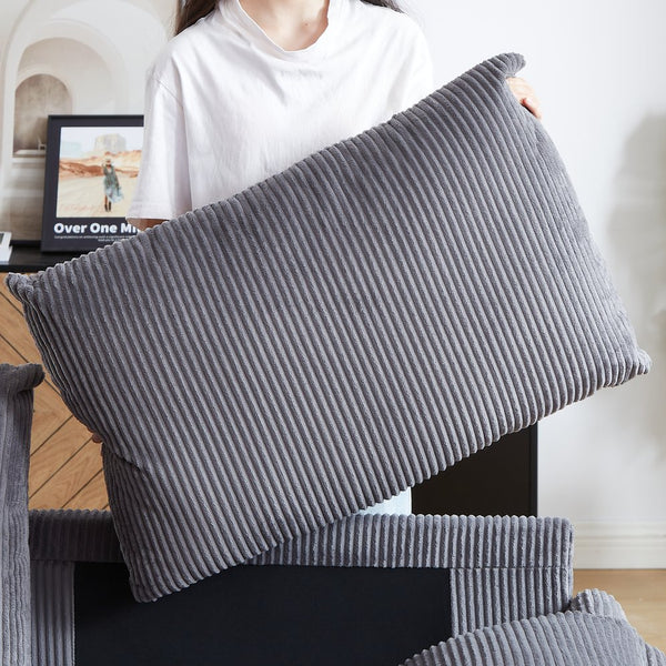 English Elm MH'' MH' 64.5 Inch Sleeper Sofa Bed with Corduroy Upholstery, Sturdy Wood & Iron Frame, 3-in-1 Convertible Comfort Grey W1193S00126