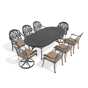English Elm 9-Piece All-Weather Cast Aluminum Dining Set With Swivel Chairs & Cushions - Perfect For Patio Fun! W1710S00471