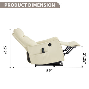 English Elm Beige Pu Leather Power Lift Recliner with Massage Heat and Usb for Seniors W1803P364110