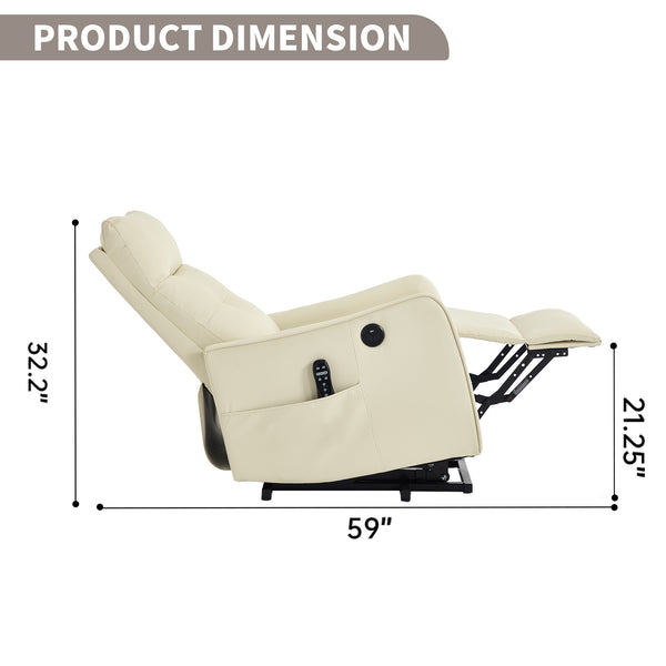 English Elm Beige Pu Leather Power Lift Recliner with Massage Heat and Usb for Seniors W1803P364110