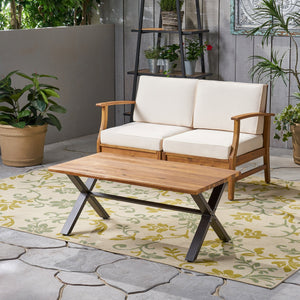 English Elm Christopher Knight Home® - Outdoor Acacia Wood Coffee Table with Teak Finish & Rustic Metal Frame, Handcrafted Patio Accent Table 62347.00