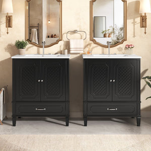 English Elm Christopher Knight Home® - 60" Bathroom Vanity Double Sink Freestanding Set with Ceramic Tops, Ample Adjustable Storage Black N759S313313B