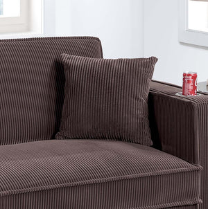 English Elm 1pc Corduroy Convertible Sofa with Storage Base Usb Port Cup Holders Wood Legs Chocolate B011P430417