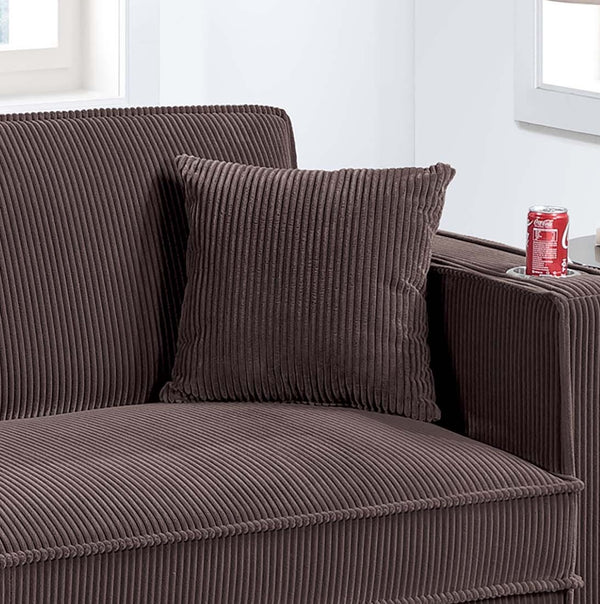 English Elm 1pc Corduroy Convertible Sofa with Storage Base Usb Port Cup Holders Wood Legs Chocolate B011P430417