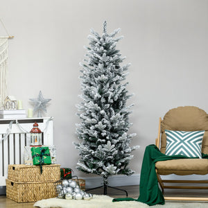 English Elm Homcom 6Ft Snow-Flocked Artificial Christmas Tree With Auto-Open Design & Steel Base For Cozy Holiday Charm W2225P229668