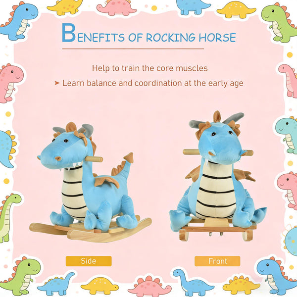 English Elm Dinosaur Plush Rocking Toy for Toddlers with Sound Effects and Wooden Base T3971P442691