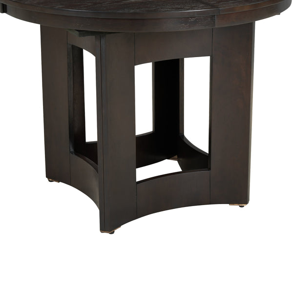 English Elm Topmax Farmhouse Round Pedestal Dining Table Extendable Leaf Rubberwood Compact Space Espresso N717P336673P