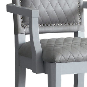English Elm Two Two Tone Grey Upholstered Arm Chairs Set of 2 — Diamond Grid, Nailhead Trim, Pearl Grey Finish, Luxe Seating for Dining or Office B062P185700