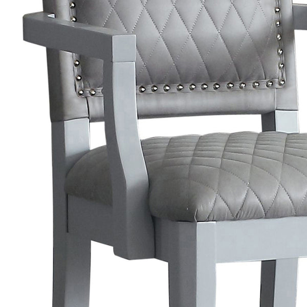 English Elm Two Two Tone Grey Upholstered Arm Chairs Set of 2 — Diamond Grid, Nailhead Trim, Pearl Grey Finish, Luxe Seating for Dining or Office B062P185700