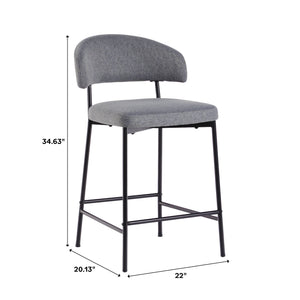 English Elm Walker Edison - Modern Curved Back Counter Stool Set of 2 Charcoal Grey Upholstered Durable Steel Base, Easy Clean B185P169223