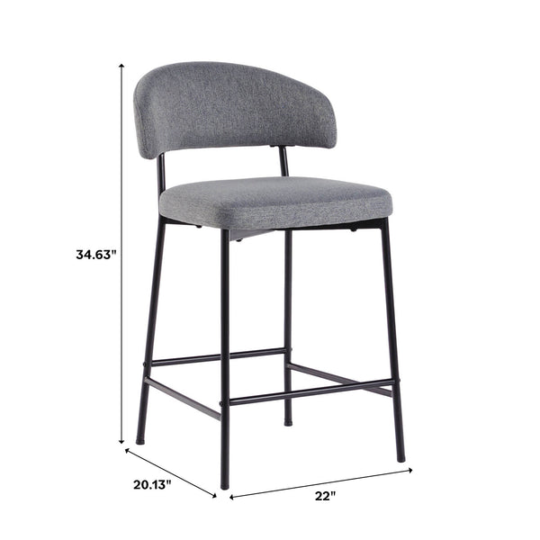 English Elm Walker Edison - Modern Curved Back Counter Stool Set of 2 Charcoal Grey Upholstered Durable Steel Base, Easy Clean B185P169223
