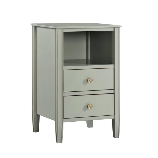 English Elm Winston 2-Drawer Storage Nightstand with Brushed Gold Knobs, Open Shelf, Fluted Legs, No Assembly Antique Grey B050P376956