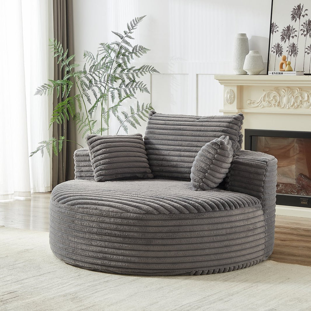 English Elm 55'l Chenille Round Sleeper Chair Fluffy Sculptural Seat for Living Room or Bedroom Grey W834P401583