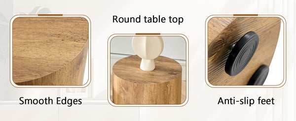 English Elm Simple Wood Grain Cylindrical Coffee Table – 11.8" Diameter For Modern, Industrial & Scandinavian Style W1151P361923-GIGA