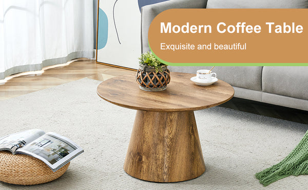 English Elm Natural Wood Grain Mdf Round Coffee Table for Small Living Rooms and Cozy Spaces W2920P375102