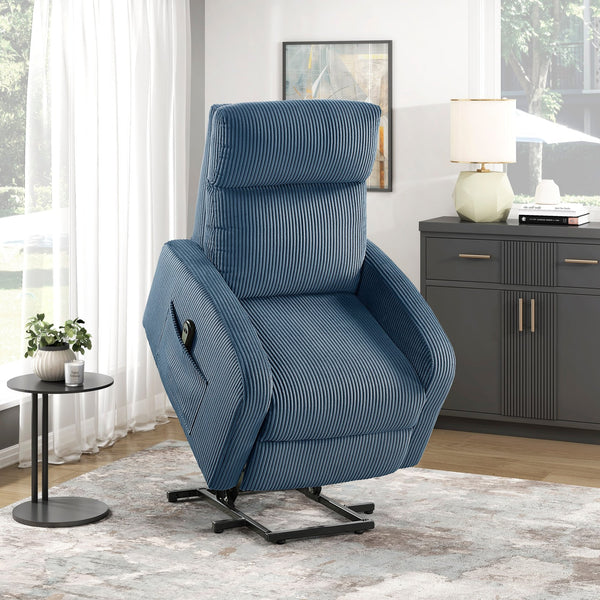 English Elm Contemporary Power Lift Chair Recliner with Plush Corduroy, Foam-Over-Coil Support & Side Pocket Blue 31 L x 29 W x 24 H B011P395833