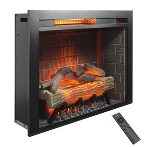 English Elm 28 Inch Recessed Electric Fireplace Insert with 3d Flames Infrared Heat and Sound W1769P191328