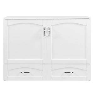 English Elm Full Size Murphy Wall Bed with Storage Drawers Usb Charging Ports and Pulley Mechanism White LP100670AAK