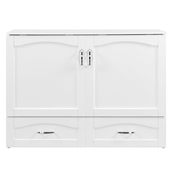 English Elm Full Size Murphy Wall Bed with Storage Drawers Usb Charging Ports and Pulley Mechanism White LP100670AAK