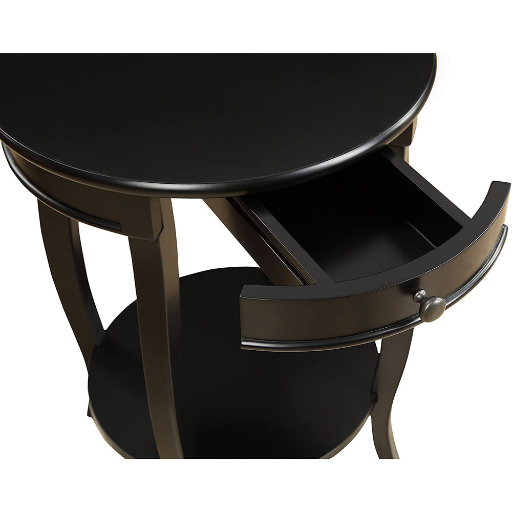 English Elm Round Retro Accent Table with Drawer and Open Shelf on Cabriole Legs for Stylish Living Spaces Black B016P310492