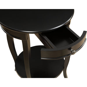 English Elm Round Retro Accent Table with Drawer and Open Shelf on Cabriole Legs for Stylish Living Spaces Black B016P310492