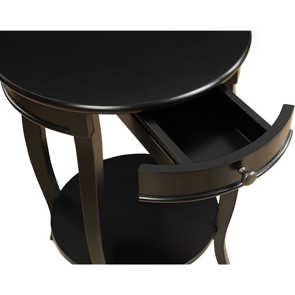 English Elm Round Retro Accent Table with Drawer and Open Shelf on Cabriole Legs for Stylish Living Spaces Black B016P310492