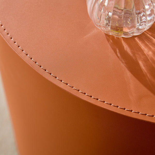 English Elm Modern Saddle Leather Mdf Side Table Compact Accent for Living Room or Office Orange W2085P399095