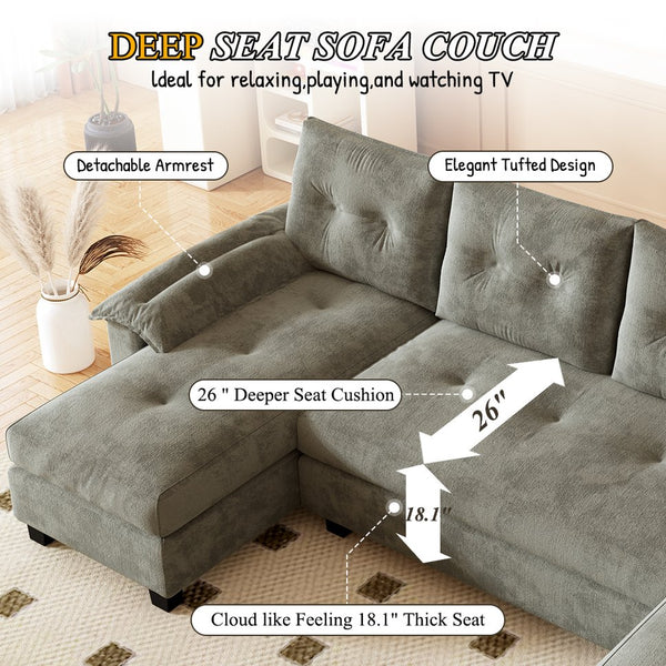 English Elm 104.7" U-Shaped Sleeper Sofa with Pull-Out Bed, Convertible Modular Sectional with Chaise, USB Ports, Chenille Upholstery LIGHT GREY W1885S00212