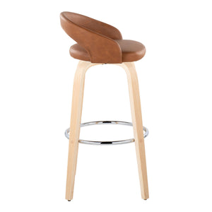 English Elm Fixed-height Swivel Barstools Walnut Bentwood Legs White Velvet Seat Set of 2 Camel B202S01913