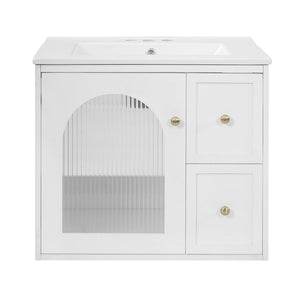 English Elm 24" Floating Bathroom Vanity with Ceramic Sink Two Drawers White Mdf Cabinet N710P286704K