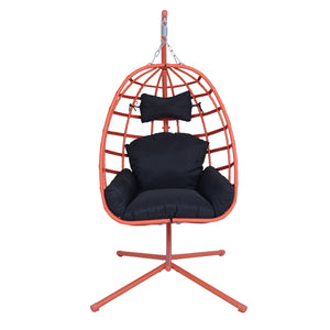 English Elm Egg Hanging Chair with Stand Pe Rattan Swing Seat Washable Cushion Patio Bedroom T5880P497443