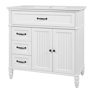English Elm [video] 36 Inch Freestanding Bathroom Vanity Acacia Wood Legs Ceramic Sink Soft Close White N759S340019K