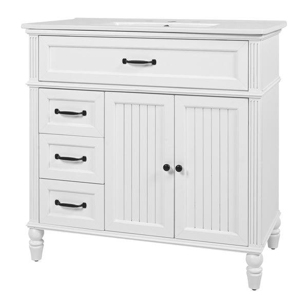 English Elm [video] 36 Inch Freestanding Bathroom Vanity Acacia Wood Legs Ceramic Sink Soft Close White N759S340019K