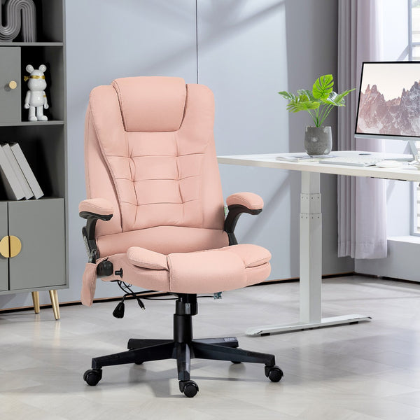 English Elm HOMCOM High-Back Executive Massage Chair with 6-Point Vibration, Lumbar Heat, Recline & Remote Pink W2225P250025