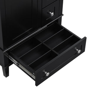 English Elm 24-inch Matte Bathroom Vanity Rubberwood Cabinet with Ceramic Sink and Soft-close Drawers Black N729P377516B