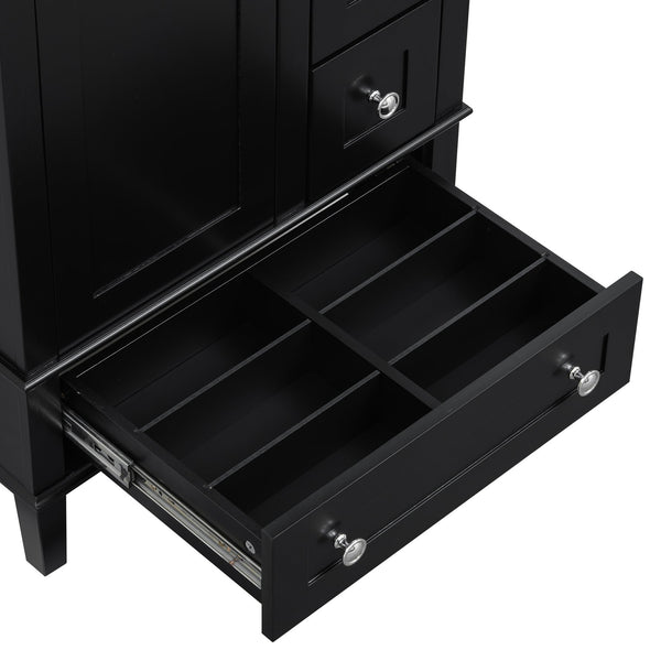English Elm 24-inch Matte Bathroom Vanity Rubberwood Cabinet with Ceramic Sink and Soft-close Drawers Black N729P377516B
