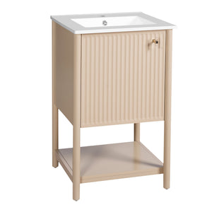 English Elm 20-inch French Style Bathroom Vanity with Integrated Ceramic Sink, Carved Accents & Soft-Close Door Cream White N710P330975Y