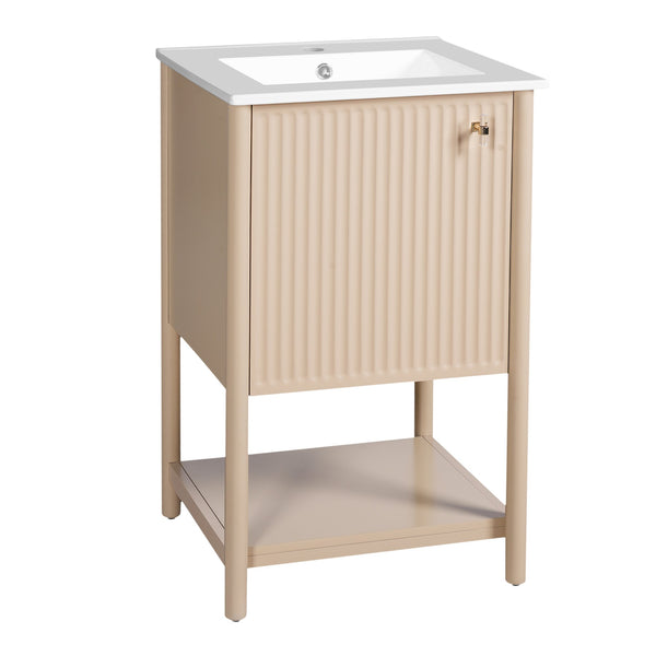 English Elm 20-inch French Style Bathroom Vanity with Integrated Ceramic Sink, Carved Accents & Soft-Close Door Cream White N710P330975Y