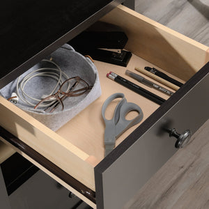 English Elm L-Shaped Desk - Stylish Black Finish With Spacious Surface, Storage Drawers & Cord Management For Efficiency B356P367875