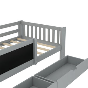 English Elm Twin Chalkboard Platform Bed with Drawers & Shelves, Solid Wood Kids Bed with Storage and Creative Headboard Grey W1580P362706