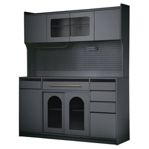 English Elm (assembly Required) Topmax 63w Matte Black Buffet Hutch with Pegboard and Power Outlet N717S000079B