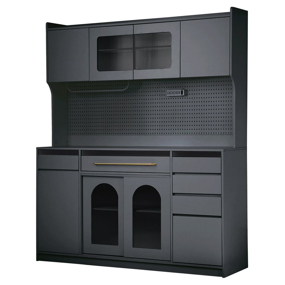 English Elm (assembly Video) Topmax 63w Black Buffet Hutch with Pegboard Power Outlet and 6 Drawers SP000079AAB