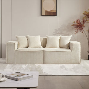English Elm 78.74" Modular Sectional Sofa with Corduroy Upholstery, High-Density Foam Comfort, Modern Compact Couch W1036S00061