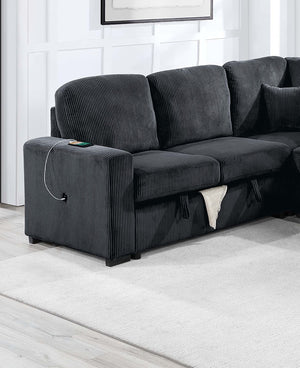 English Elm Modern Corduroy 4-piece Sectional with Storage Pull Out Bed and Usb Charging Port Black B011S02180