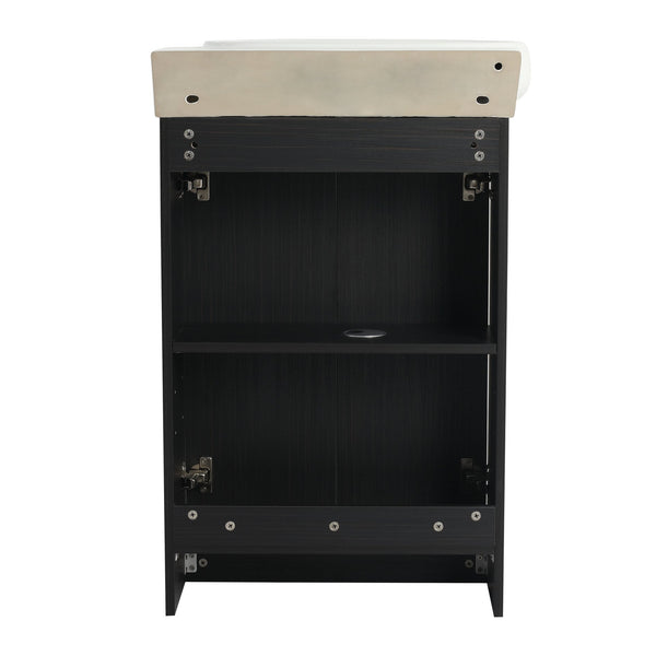 English Elm 23" Freestanding Bathroom Vanity with Ceramic Vessel Sink, Soft-Close Doors, Adjustable Shelf Storage Black Chestnut W999P206107