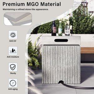English Elm U_style Outdoor Mgo Propane Tank Cover Table Fluted Stone Finish Patio Side Accent Gray N711P410564E