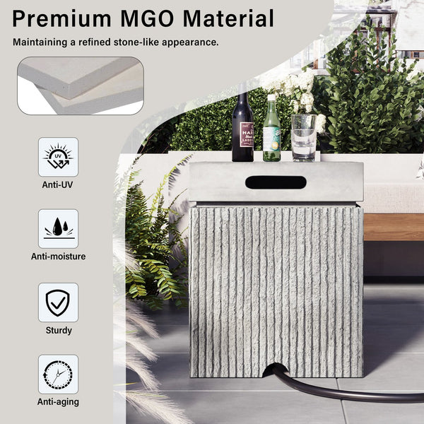 English Elm U_style Outdoor Mgo Propane Tank Cover Table Fluted Stone Finish Patio Side Accent Gray N711P410564E