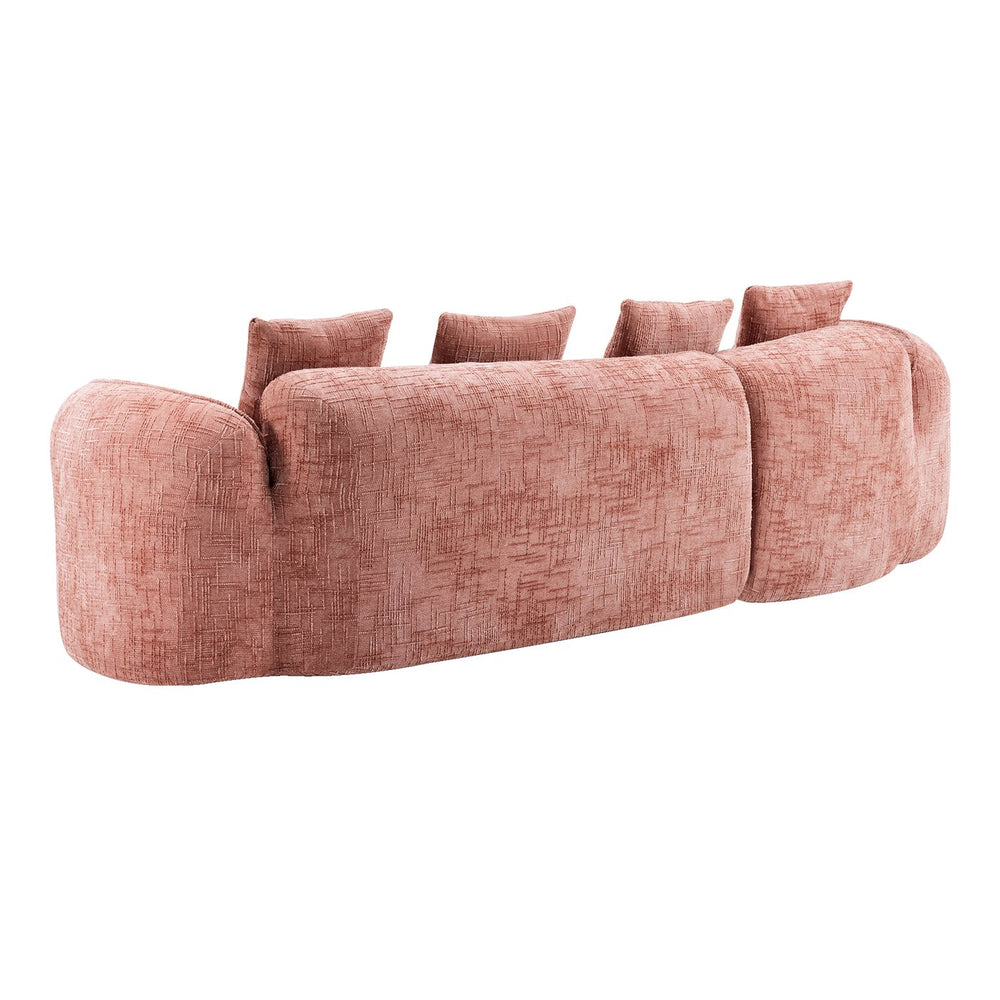 English Elm Pink chenille L-shaped sofa with high-elastic sponge, curved armrests, 4 throw pillows, 900lb capacity W3612S00018