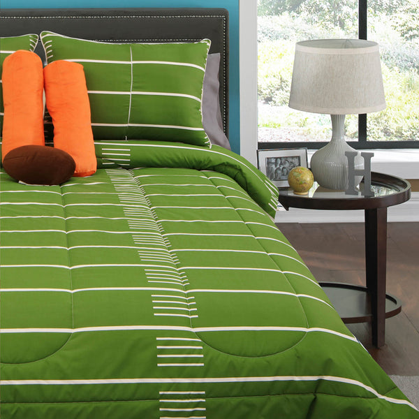 English Elm Field Goal 5Pc Twin Comforter Set Brown Polyester Reversible Bedding with Goal & Football Pillows, Kid-Friendly Sports Decor, Durable Cozy Fill B340P342007